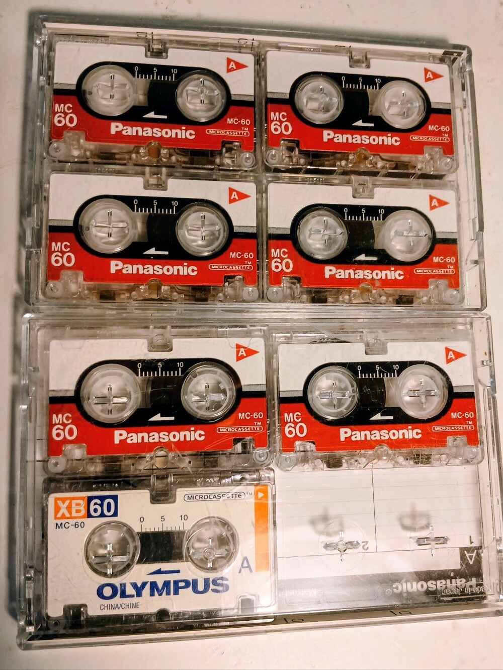 7 Vintage Microcassette MC60 Panasonic & XB60 Olympus  Tapes In Cases ~ Used